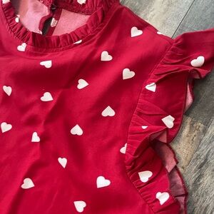 Red Heart Print Ruffle Sleeve Top